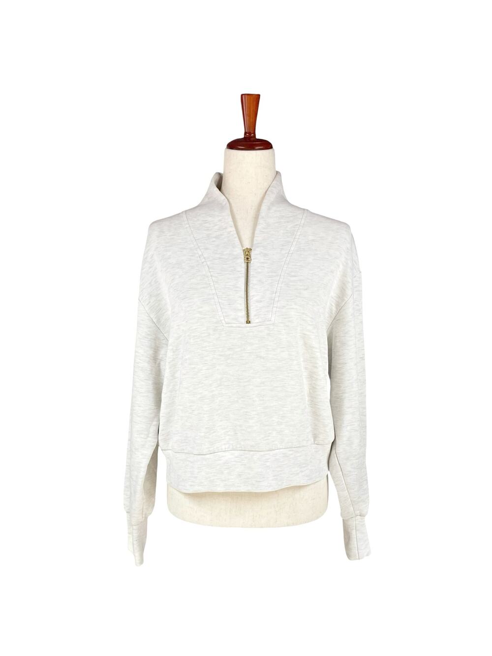 VARLEY Davidson Sweat DoubleSoft Half-Zip Cropped Sweatshirt Ivory Marl Size S